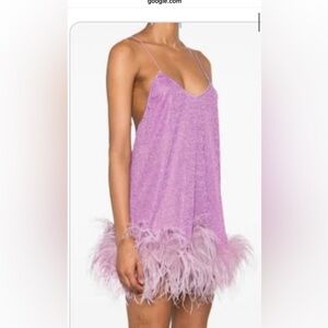 Oseree Lavender Mini Dress with Feather Trim